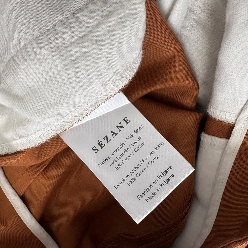 Sezane Arthur Pant in Cafe Brown Belted Wide Leg Trouser Paper Bag Waist Pleated - Picture 12 of 16